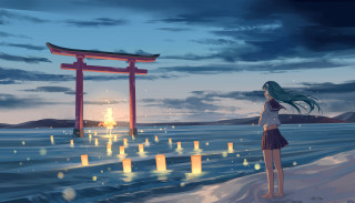 Woman gate candles water sky - the water and a sky background free wallpaper