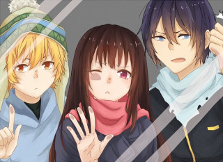 Anime characters hand up side - three anime character free wallpaper