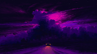 Purple sky car city stars - alena aenami free wallpaper