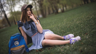 Elina karimova park sitting backpack - the grass free wallpaper