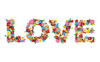 Flowers love spelled out leaves - a cross stitch free wallpaper