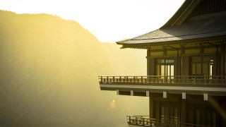 Mountain sunset kyoto building balcony - eishōsai chōki free wallpaper