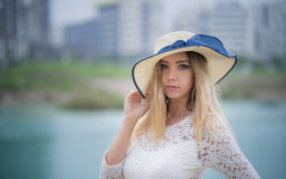 Woman hat lake portrait blonde - building free wallpaper for desktop