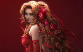 Long haired woman red dress 2 - a red ribbon free wallpaper