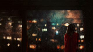 Woman window rain night city - elsa bleda free wallpaper
