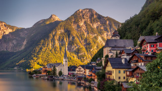 Scenic town mountains water arts - scenic free wallpaper