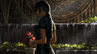 Woman vase flowers waterfall fantasy - a vase free wallpaper