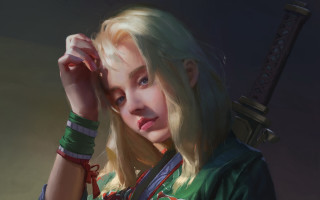 Blonde woman green shirt sword - a green shirt holding free wallpaper