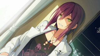 Woman purple hair green eyes - here free wallpaper