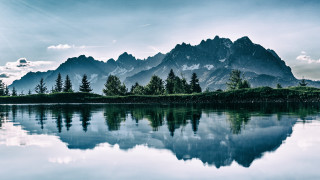 Mountain lake reflection forest sky 6 - a blue sky free wallpaper