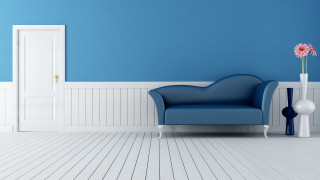 Blue chair vase flower white 2 - white wall free wallpaper