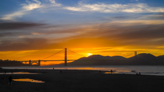 Sunset bridge water clouds cityscape - sunset free wallpaper