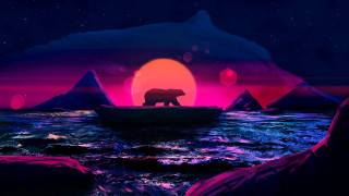 Bear boat sunset mountains moon - sunset free wallpaper