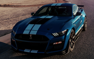 Blue mustang parked road evening - eddie mendoza free wallpaper