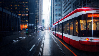 Red white train cityscape night - train free wallpaper