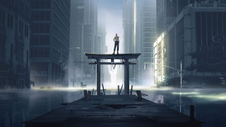 Man dock city night fullmoon - full free wallpaper