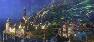 Fantasy castle towers river below - altoon sultan free wallpaper for desktop