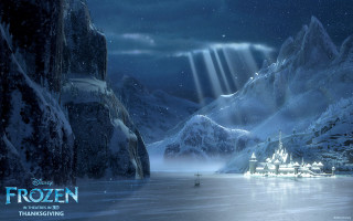 Frozen lake castle waterfall background - matte painting concept art free wallpaper