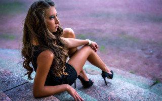 Woman blonde blue eyes outdoor - andrea orcagna free wallpaper