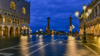 City street clock tower night 6 - a city street free wallpaper