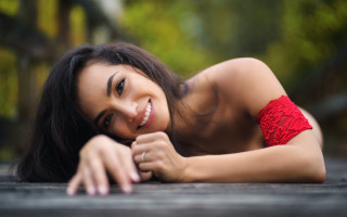 Red bikini woman smiling wooden - daphne mcclure free wallpaper