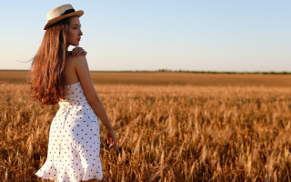 Woman hat wheat field sunset - a woman in a hat free wallpaper