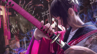 Pink sword woman decorations bear - digital painting free wallpaper