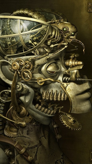 Skeleton clock head telescope background - biomechanical free wallpaper