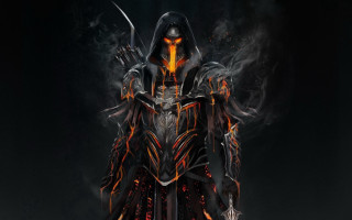 Man black armor sword flame - epic fantasy character art free wallpaper