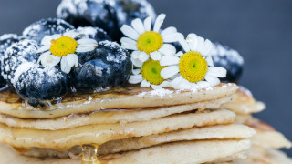 Pancakes blueberries flowers powdered sugar - blueberry free wallpaper