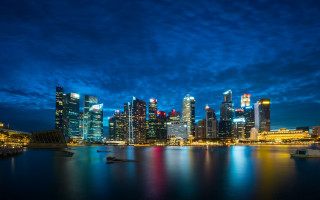 City skyline night water reflection 7 - night time free wallpaper for desktop