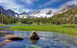 Mountain river rocks nature landscape - ansel adams free wallpaper