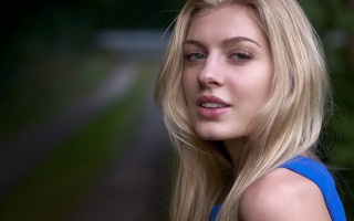 Blonde woman blue dress green 2 - a portrait free wallpaper