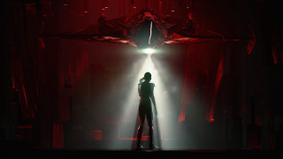 Woman red light dark room 2 - eve ryder free wallpaper for desktop