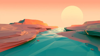 River desert sunset rocks lowpoly - low free wallpaper