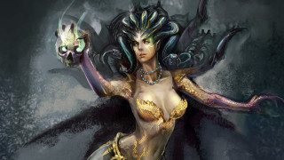 Dragon woman glowing armor jewelry - art of brom free wallpaper for desktop