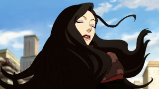 Woman black hair red shirt 4 - flowing hair free wallpaper