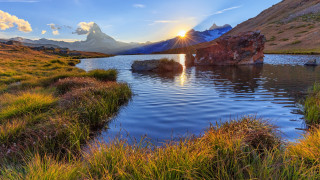 Lake mountains grass sun cloud - the cloud above free wallpaper