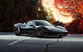 Black sports car autumn leaves 3 - orange leaf free wallpaper