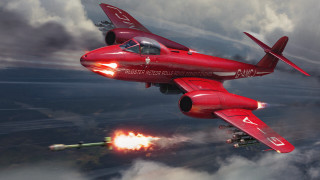 Red plane cloudy sky rocket - digital painting free wallpaper