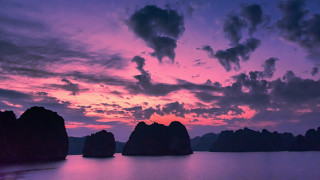 Sunset water rocks clouds mystical - rock free wallpaper