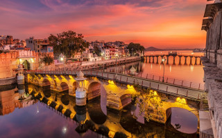 Bridge water night city mystical - mystical free wallpaper