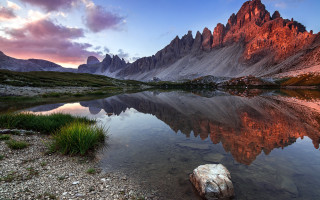 Mountain lake rock sunset forest - beautiful free wallpaper
