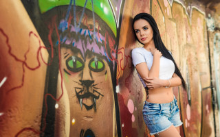 Woman graffiti cat portrait denim - graffiti free wallpaper