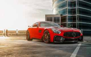 Red sports car parking lot 16 - a sky background and a sun free wallpaper