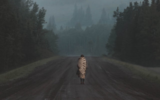 Forest walker matte sky primivitism - a dirt road in the middle of a forest free wallpaper