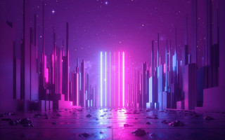 Futuristic city neon lights starry 2 - synthwave style free wallpaper