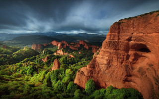 Mountain face forest cloudy sky - landscape free wallpaper