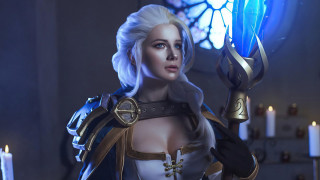 Woman white dress blue object - cosplay free wallpaper