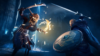 Knights duel fire magic glowing - their hand and a sword free wallpaper